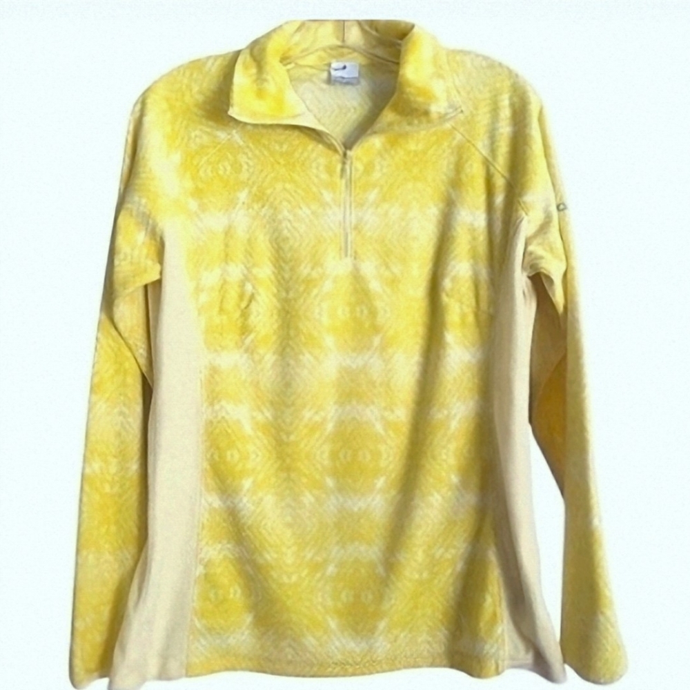 Semi Fitted 1/4 Zip Pullover Fleece. Mock Neck Geometric. Canary & Pastel Yellow
